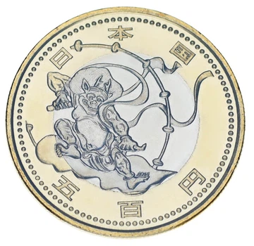 Монета Япония 500 йен 2020 Биметалл UNC XXXII летние Олимпийские игры в Токио 2020 - Бог грома Райдзин