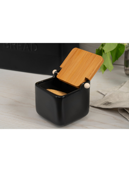 Сахарница Ardesto Midori, 12*12*11 см, 840 мл, керамика, бамбук, черная