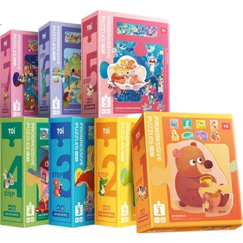 Развивающая игрушка-пазл TOI для детей 1-3 лет, бумажный пазл для мальчиков и девочек, подарок на день рождения, двухэтапный пазл с животными для родителей и детей.