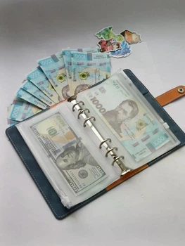 Блокнот органайзер для денег купюр с прозрачными файлами конвертами на зип замке байндер А6 семейный бюджет финансовый планер 6 файлов