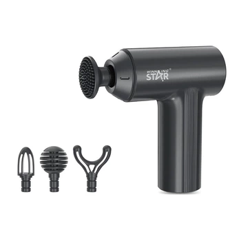 Массажер перкуссионный аккумуляторный WINNINGSTAR ST-6408 10W FASCIA MASSAGE GUN 4 насадки Black