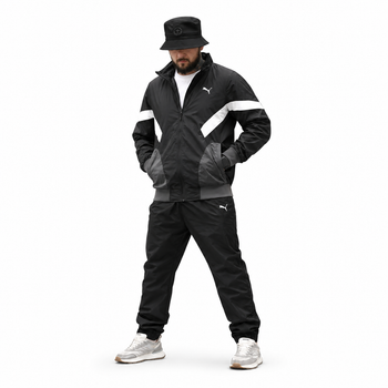 Спортивный костюм RETRO Puma черный мужской плащевка краш с сетчатой подкладкой XXL
