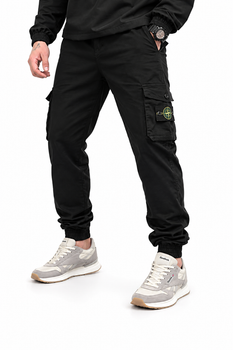 Городские карго штаны джоггеры Stone Island черные ТР6075 (карго / джоггеры / стрейч) мужские 30