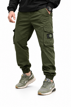 Городские карго штаны джоггеры Stone Island хаки ТР6077 (карго / джоггеры / стрейч) мужские 29