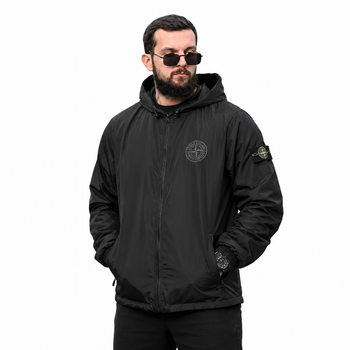Чоловіча вітровка кишеня Stone Island чорна весняна, складається в кишеню, водовідштовхувальна, капюшон M