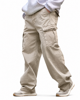 Чоловічі карго штани Oversize бежеві Beige BT5297 джинс катон широкі streetwear urban tactical 28