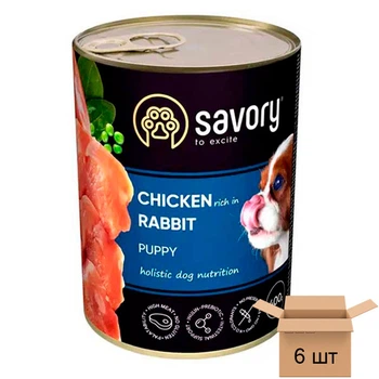Корм Savory Корм влажный Dog All breeds Puppy Chicken rich in Rabbit паштет для щенков курица и кролик - 400 грамм, 6 шт 30587-6sht