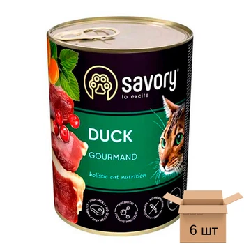 Консервы Savory Корм влажный Cat Can Adult Duck консерва для привередливых котов с уткой (паштет) - 400 грамм, 6 шт 30624-6sht