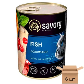 Консерви Savory Корм вологий Cat Can Adult Fish консерву для вибагливих котів з рибою (паштет) — 400 грамів, 6 шт 30655-6sht