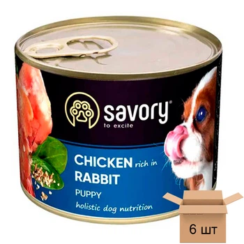 Корм Savory Корм влажный Dog All breeds Puppy Chicken rich in Rabbit паштет для щенков курица и кролик - 200 грамм, 6 шт 30570-6sht