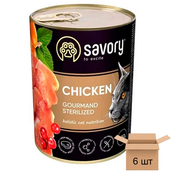 Консервы Savory Корм влажный Cat Can Adult Sterilised консерва для стерилизованных котов с курицей (паштет) - 400 грамм, 6 шт 30761-6sht