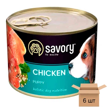 Корм Savory Корм влажный Dog All breeds Puppy Chicken паштет для щенков с курицей - 200 грамм, 6 шт 30549-6sht