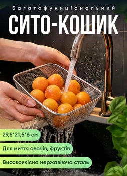 Друшляк-кошик для миття овочів і фруктів 29.5х21х6 см сито з нержавіючої сталі