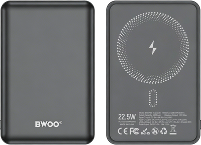 УМБ BWOO P82 MagSafe 15w 10000mah 1x USB-A, 1x USB-C Dark Grey (6933654819664)