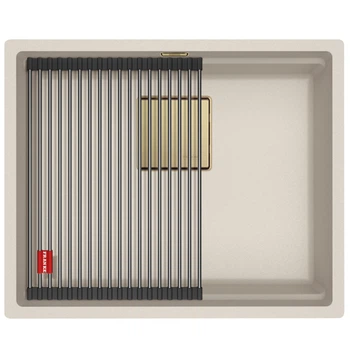 Кухонна мийка Franke KUBUS 2 KNG 110-52 Gold Edition гранітна під стільницю Сахара з Rollmat 125.0762.027