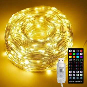 Светодиодная гирлянда 20 метров 200 LED USB с пультом ДУ теплый белый свет 8 режимов для уличного и домашнего декора