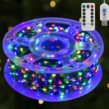 Гірлянда від USB, 200м, 2000LED, зелений провід + пульт, Мікс