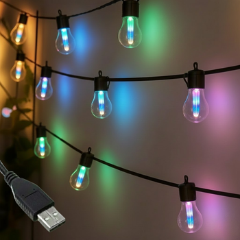Светодиодная гирлянда уличная BL-20 с USB 10 м 20LED разноцветная влагозащищенная IP44 для декора интерьера и сада с режимами мерцания