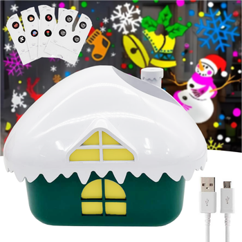 Новогодний ночник проектор от USB + 5 сменных линз, Christmas Lamp, Зеленый