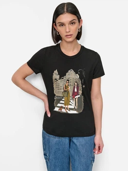 Футболка бавовняна довга жіноча Donna Karan NY (DKNY) 900239040 XS Чорна (1160905035)