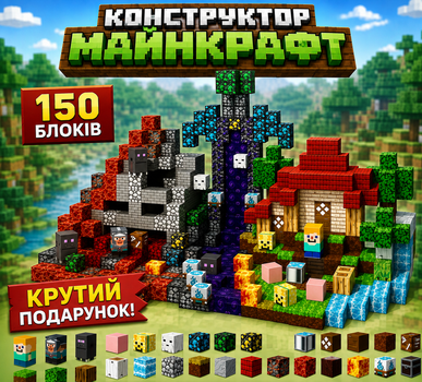 Магнітний конструктор Майнкрафт 150 блоків "Лісова пригода" - сюжетний набір для дітей, 3D будівництво, розвиваюча іграшка