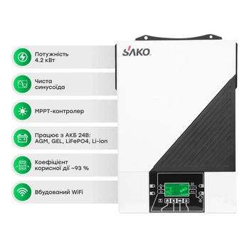 Автономний інвертор для сонячних панелей 4.2kW Sako SUNON IV 4.2KW/24V +120A MPPT, Off grid (42-00158)