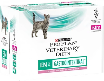 Вологий корм для котів при хворобах ШКТ Purina Pro Plan Veterinary Diets EN Gastrointestinal з лососем 10×85 г упаковка