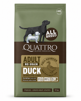 Беззерновой сухой корм Quattro Adult All Breed Duck суперпремиум для взрослых собак всех пород с уткой 12 кг