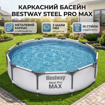 Каркасний басейн Bestway Steel Pro MAX 56408 305×76 см круглий 4678 л сірий