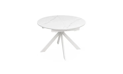Складной обеденный стол Асти круглый керамика + МДФ 1100/1400х1100х750 мм белый глянец