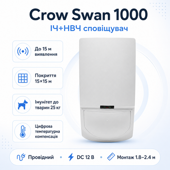 Проводной извещатель пассивный ИК+СВЧ Crow Swan 1000 DC 12 В Белый