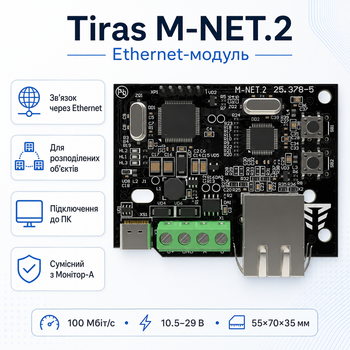 Ethernet-модуль Tiras M-NET.2 для пожежної сигналізації