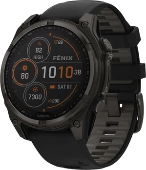 Смарт-годинник Garmin Fenix 8 51mm Solar Sapphire Carbon Gray DLC Titanium w. Black/Pebble Gray S. Band (010-02907-10/11/7