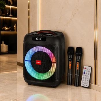 Портативна караоке колонка ZXX 60 Вт 8" Bluetooth TWS LED FM USB TF з 2 бездротовими мікрофонами (547I)