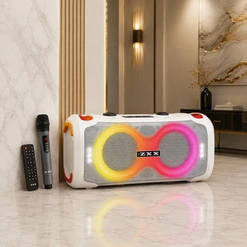 Портативная Bluetooth колонка ZXX 60 Вт 2×6.5" с микрофоном TWS FM USB TF AUX LED акустическая система для караоке Белая (Z8O8)