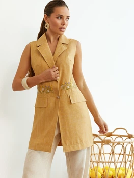 Жіночий жилет із габардину з квітковою вишивкою Dressa 50 Бежевий (moabc14827-0ed5-11f0-879e-ac1f6bc5f30a)