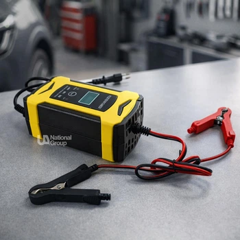 Зарядное устройство для автомобильного аккумулятора 12V 6A, автоматическая импульсная зарядка с функцией восстановления Pulse Repair и LCD-дисплеем для свинцово-кислотных АКБ 4-100Ah, PBC-50-Yellow