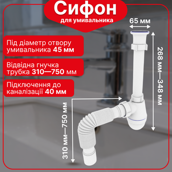 Сифон для умывальника Kronoplast с резьбовым выпуском и гофротрубой 40×40, 1 1/4" × 40 мм ST18080042
