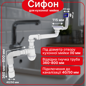Сифон Kronoplast для кухонной мойки 3 1/2″×40 смещенный с резьбовым выпуском SM87010343