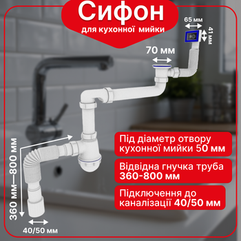 Сифон Kronoplast для кухонной мойки 1 1/2″×40 смещенный с резьбовым выпуском SM86010343