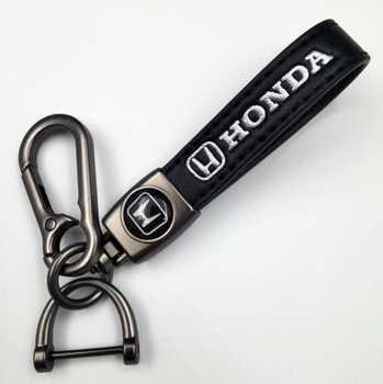 Шкіряний брелок для ключів авто Honda (Хонда) з карабіном та логотипом — Чорний
