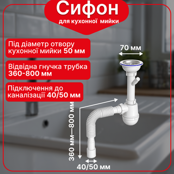 Сифон Kronoplast для кухонной мойки 3 1/2″×40 с резьбовым выпуском, отводом для стиральной машины SM15020043