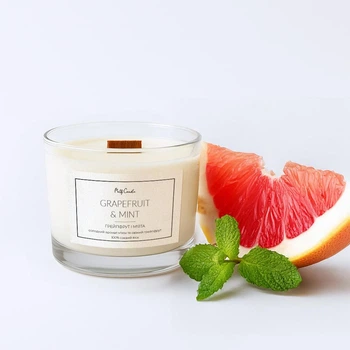 Ароматична свічка з ароматом grapefruit and mint (грейпфрут та м'ята) 200 мл в склі з дерев'яним гнотом (Gama)