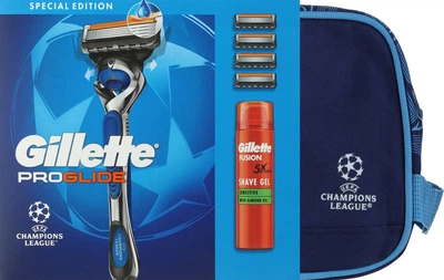Подарунковий набір Gillette Fusion ProGlide UEFA Champions League Special Edition (gel/200ml + razor/1pcs + blade/4pcs + bag)