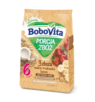 Каша молочна BoboVita Porcja Zbóż 3 злаки з малиною, полуницею та бананом, з 6 місяців