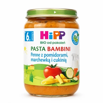 Пюре HiPP Pasta Bambini пенне з помідорами, морквою та цукіні, з 6 місяців, 190 г