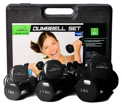 Набір гантелей у кейсі 9 кг. PowerPlay 4121 Fitness Dumbells (2шт.*1кг. 2шт.*1,5кг. 2шт.*2кг.) (PP_PP_4121_9kg)