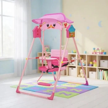 Детские складные качели Esonstyle X623 розовые с козырьком от солнца, музыкой и подсветкой, для дома и улицы