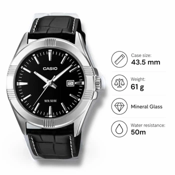 Мужские часы Casio MTP-1308L-1A черные 50 м