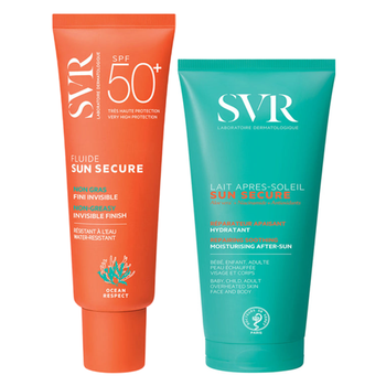 Набір SVR Sun Secure: сонцезахисний флюїд SPF50+ невидимий матовий фініш 50 мл + заспокійливий лосьйон після засмаги 50 мл